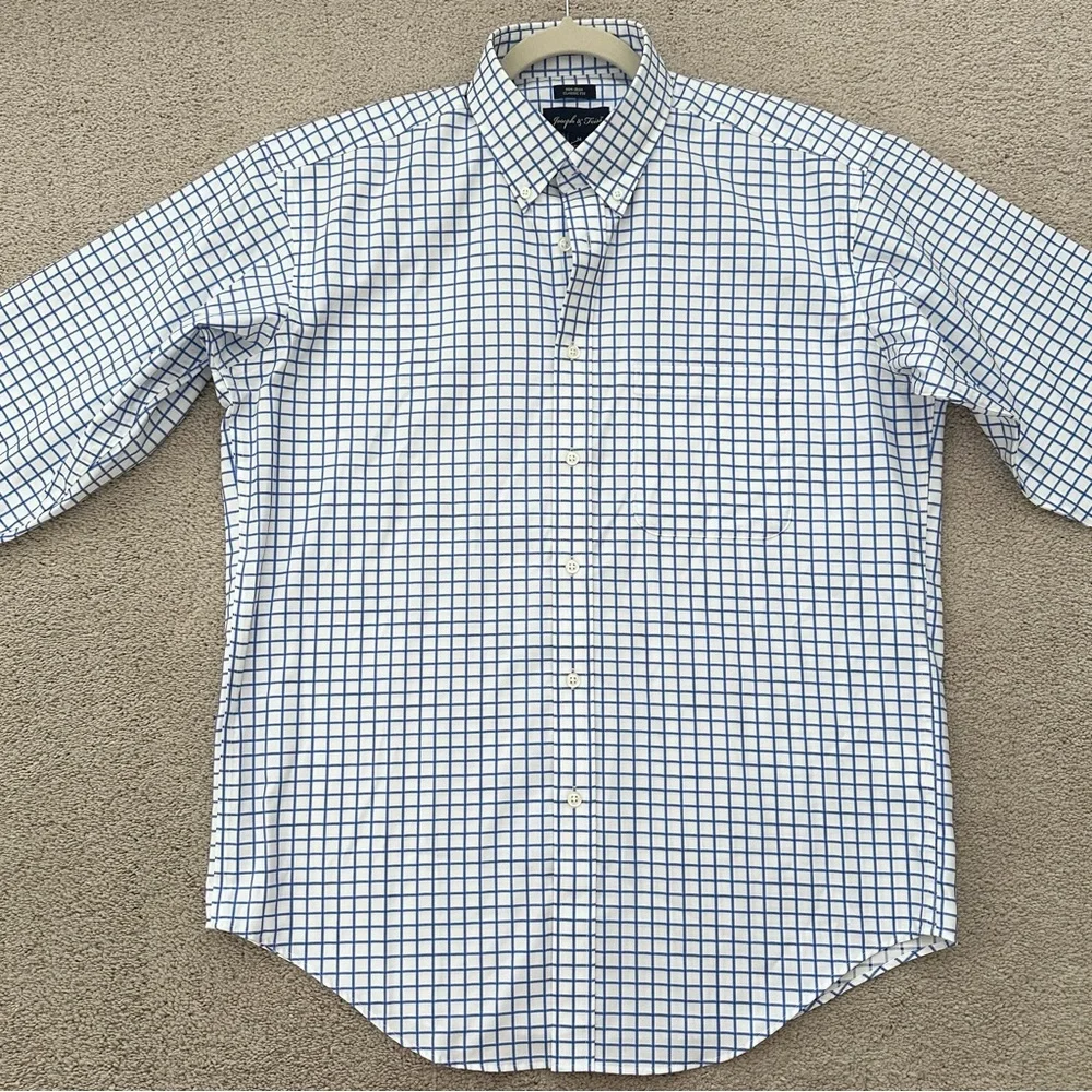 Joseph & Feiss Blue & White Checkered Non Iron Classic Fit Cotton Dress Shirt